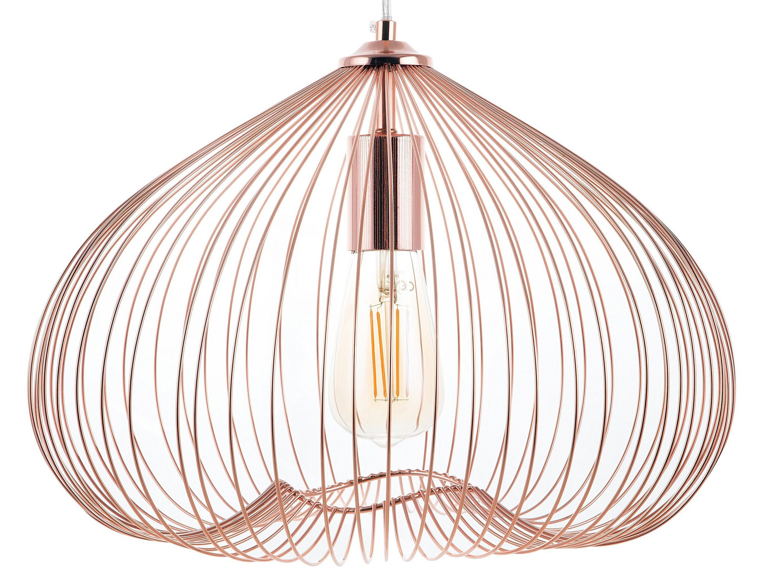 Lampa wisząca klosz z prętów miedziana
