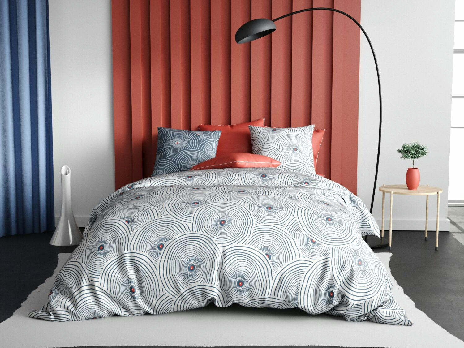 TEMPO - Parure housse de couette coton bleu 240x260 cm