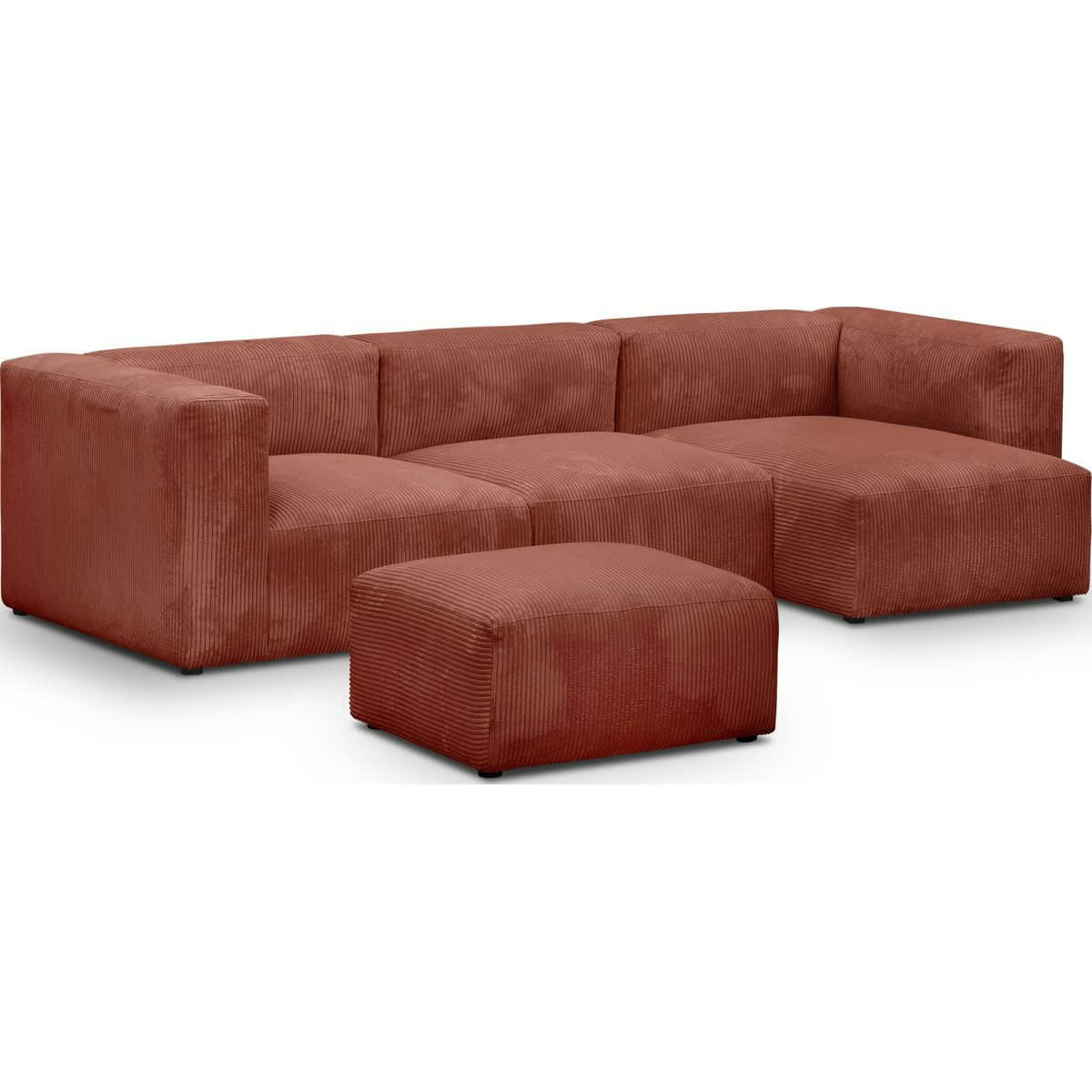 MODULO NEW - Canapé modulable angle droit 4 places velours côtelé rouille + pouf