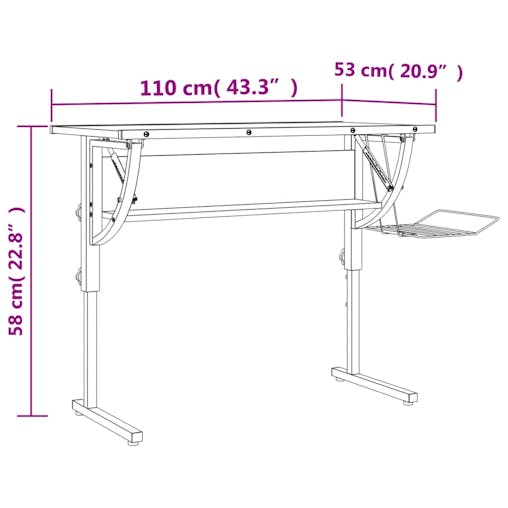 NNEVL Craft Desk Black and Grey 110x53x(58-87) cm Engineered Wood and Steel
