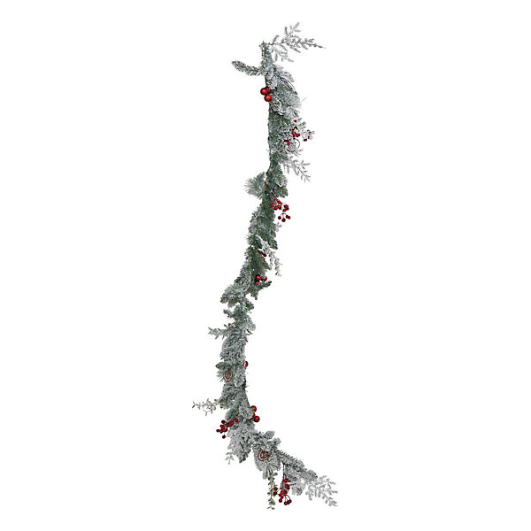 Guirlande floquée baies rouges l.1,8m blanc - Atmosphera