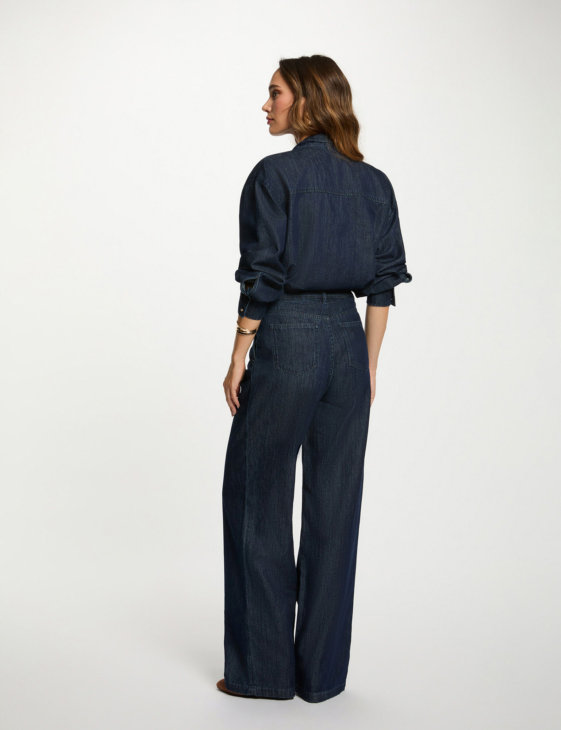 High-Waisted Wide-Leg Trousers Raw Denim Women