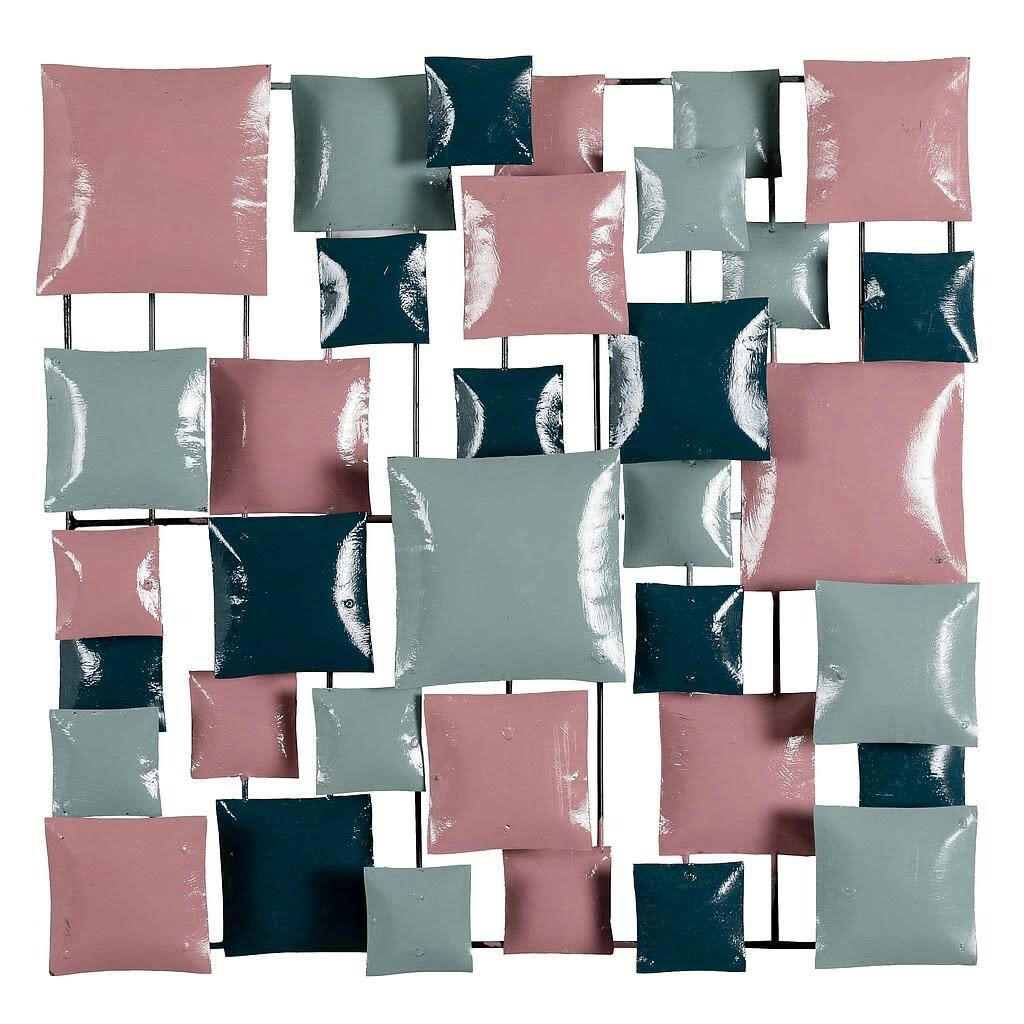 BIG-BEL - Décoration murale en métal, square rose bleu gris 50x50