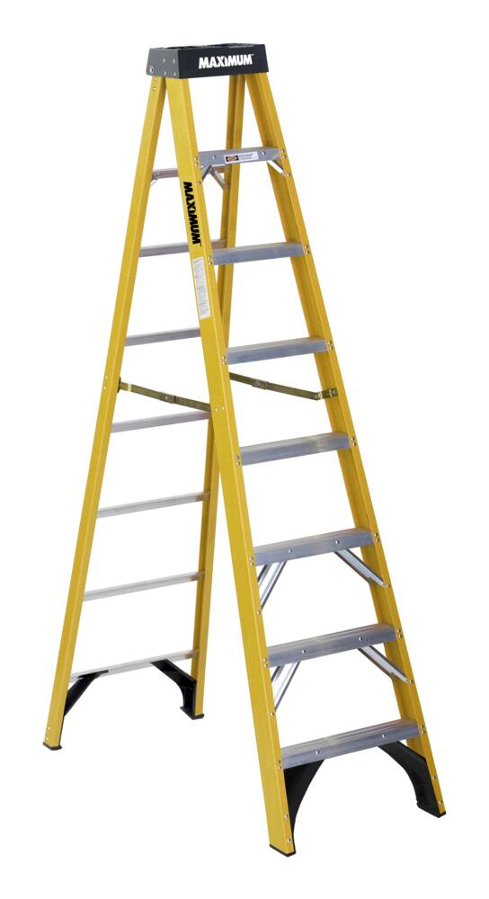 MAXIMUM Type 1A Fiberglass Step Ladder, 300-lb 8-ft