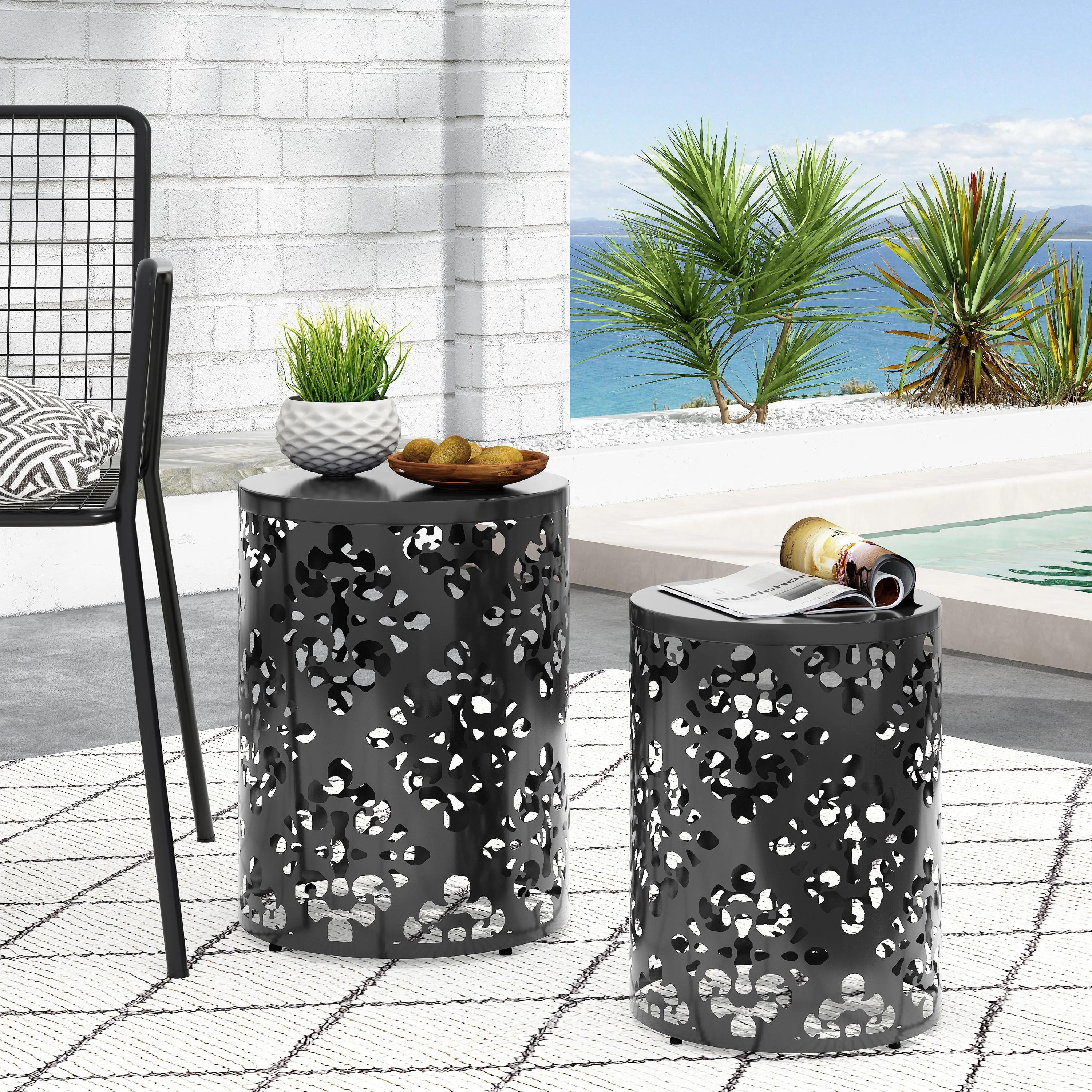 Mathena Outdoor Metal Side Tables (Set of 2) by Christopher Knight Home