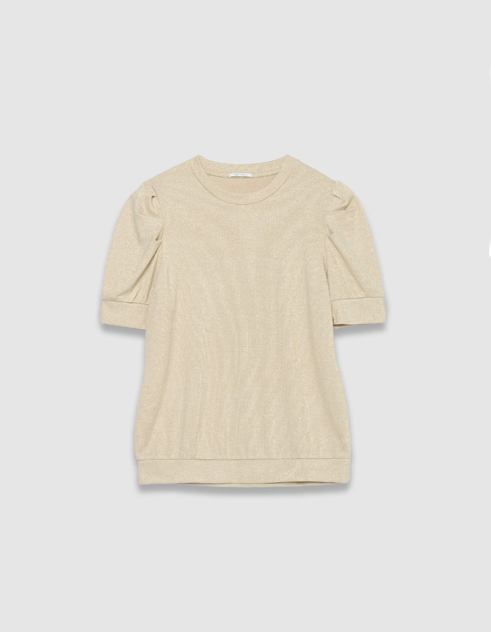 Tee-shirt col rond vert pailleté manches froncées Femme
