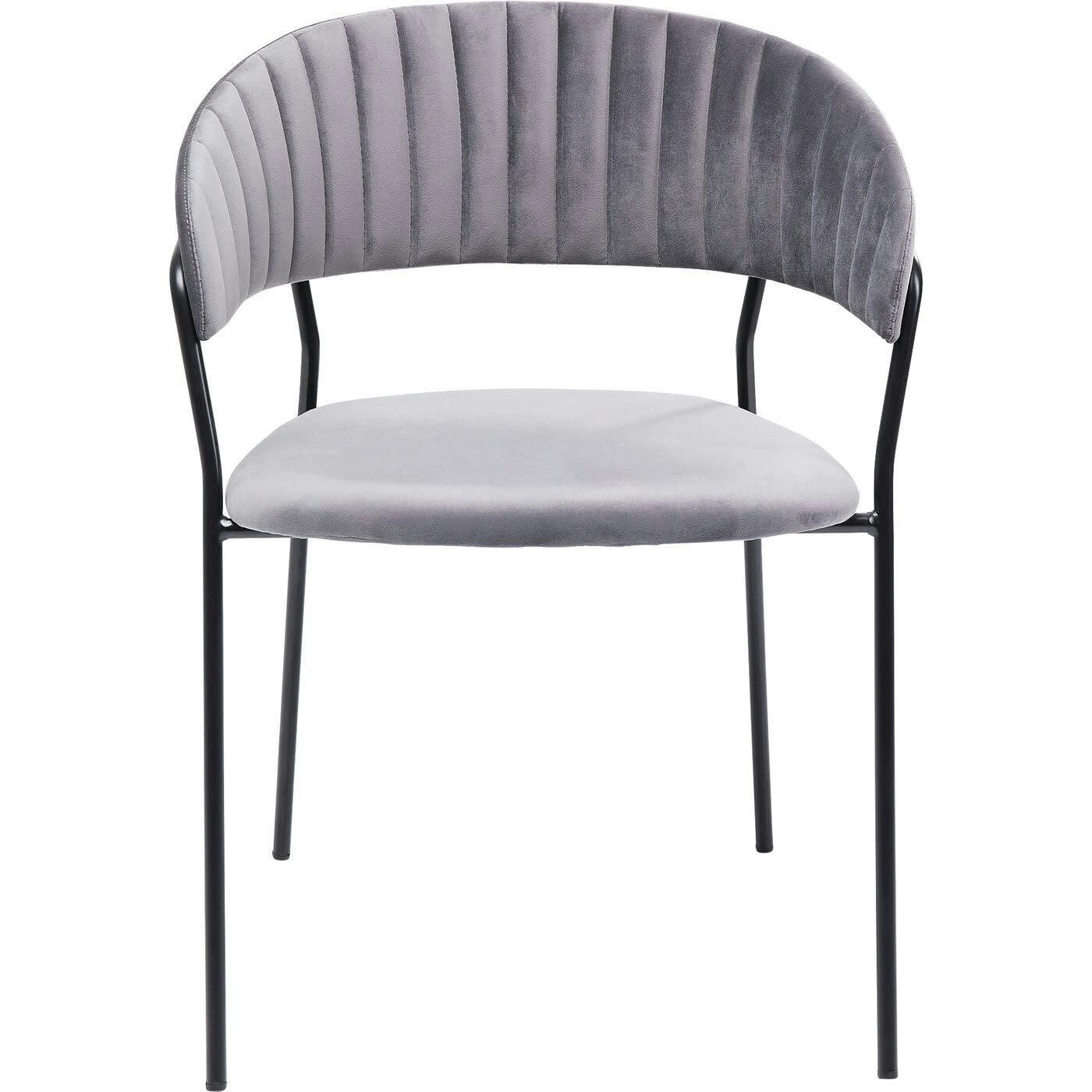 BELLE - Chaise avec accoudoirs en velours gris et acier noir