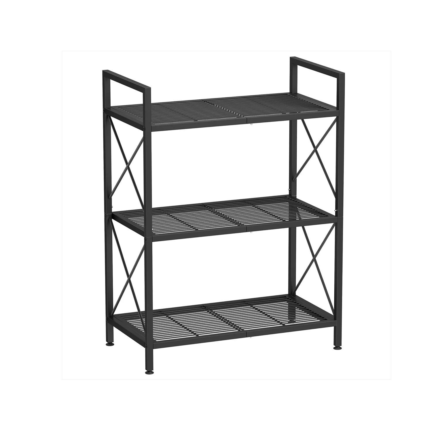 Heavy Duty 3-Tier Metal Storage Rack with Mesh Shelves and Wheels for Kitchen or Entryway