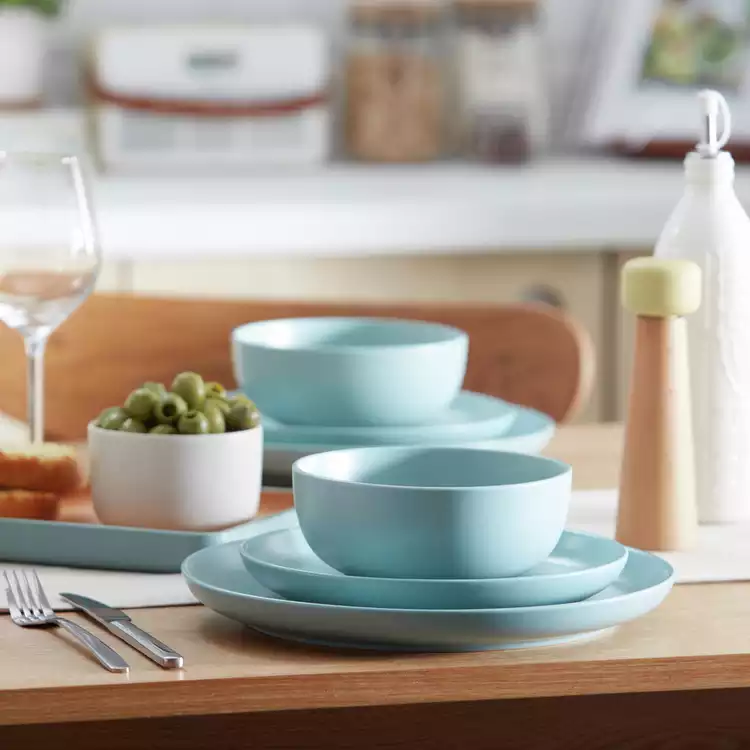 Habitat Matte Glaze 12 Piece Stoneware Dinner Set - Duck Egg