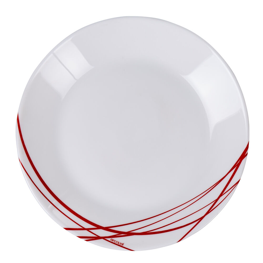Assiette à dessert ronde Arcopal blanche lignes rouges Ø18cm
