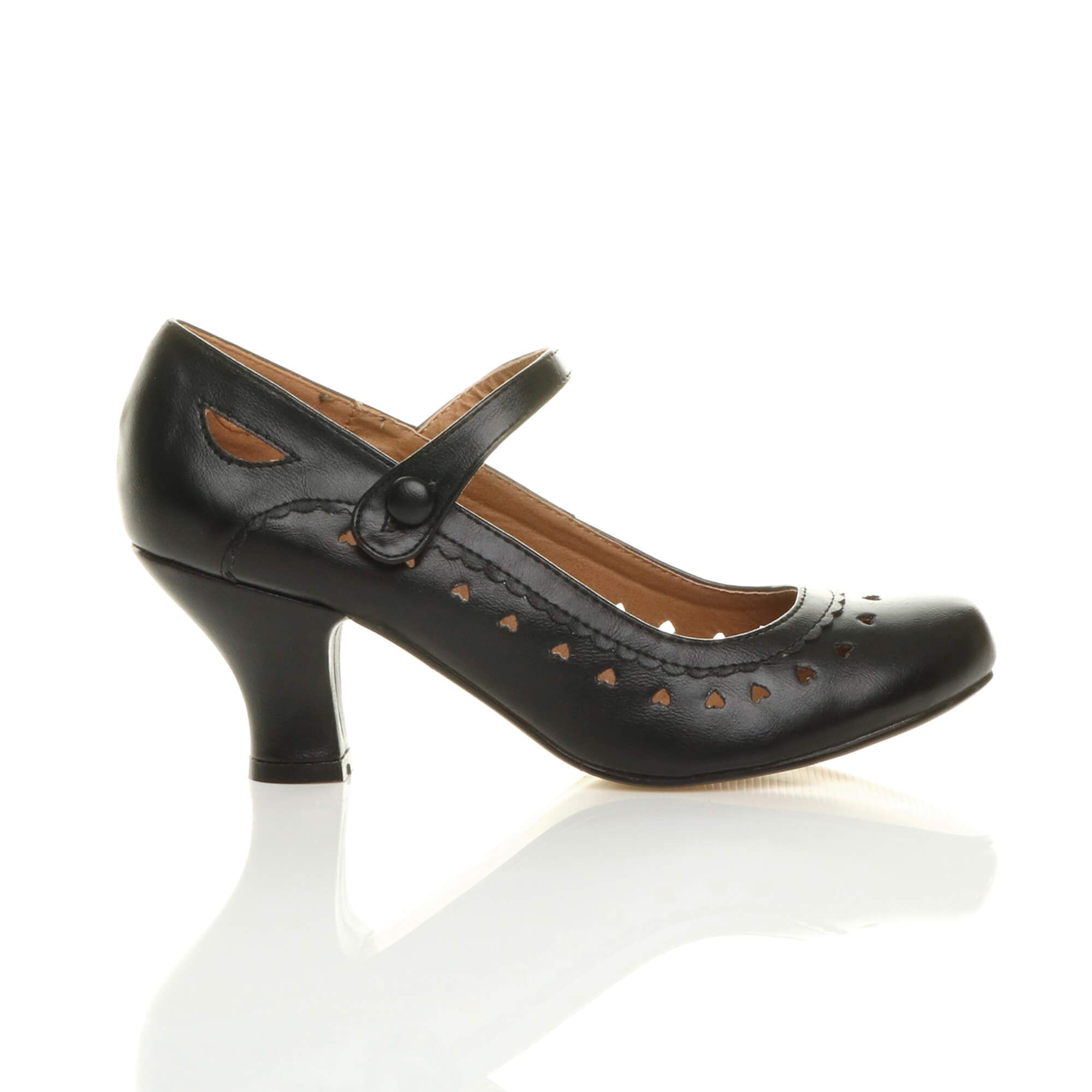 AJVANI Mid Heel Heart Cut Out Mary Jane Court Shoes