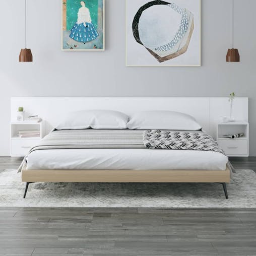 NNEVL Bed Headboard with Cabinets White Engineered Wood