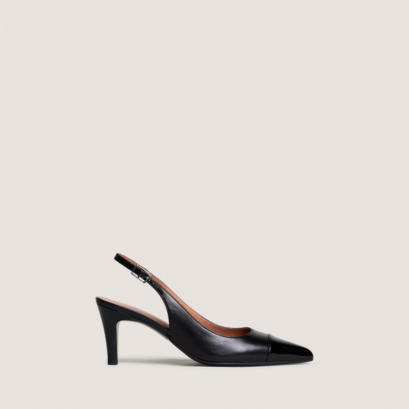 Escarpins slingbacksen cuir et vernis noirs | DESTELLE