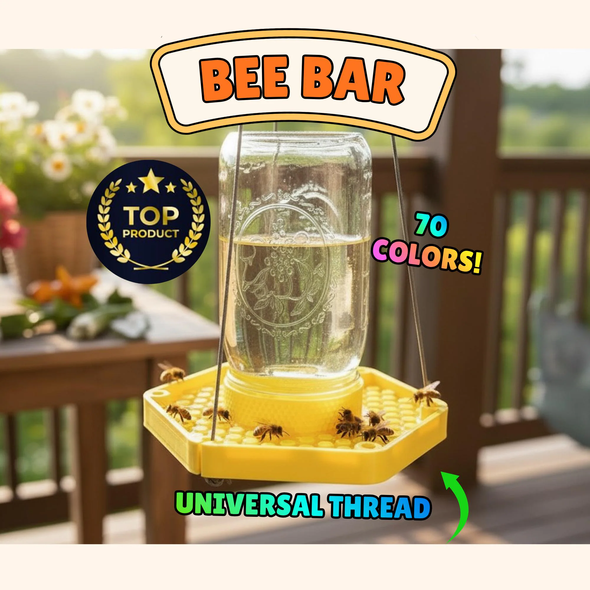 Bee Watering Station for Mason Jars – Pollinator Hydration Tray with Honeycomb Landing Pad