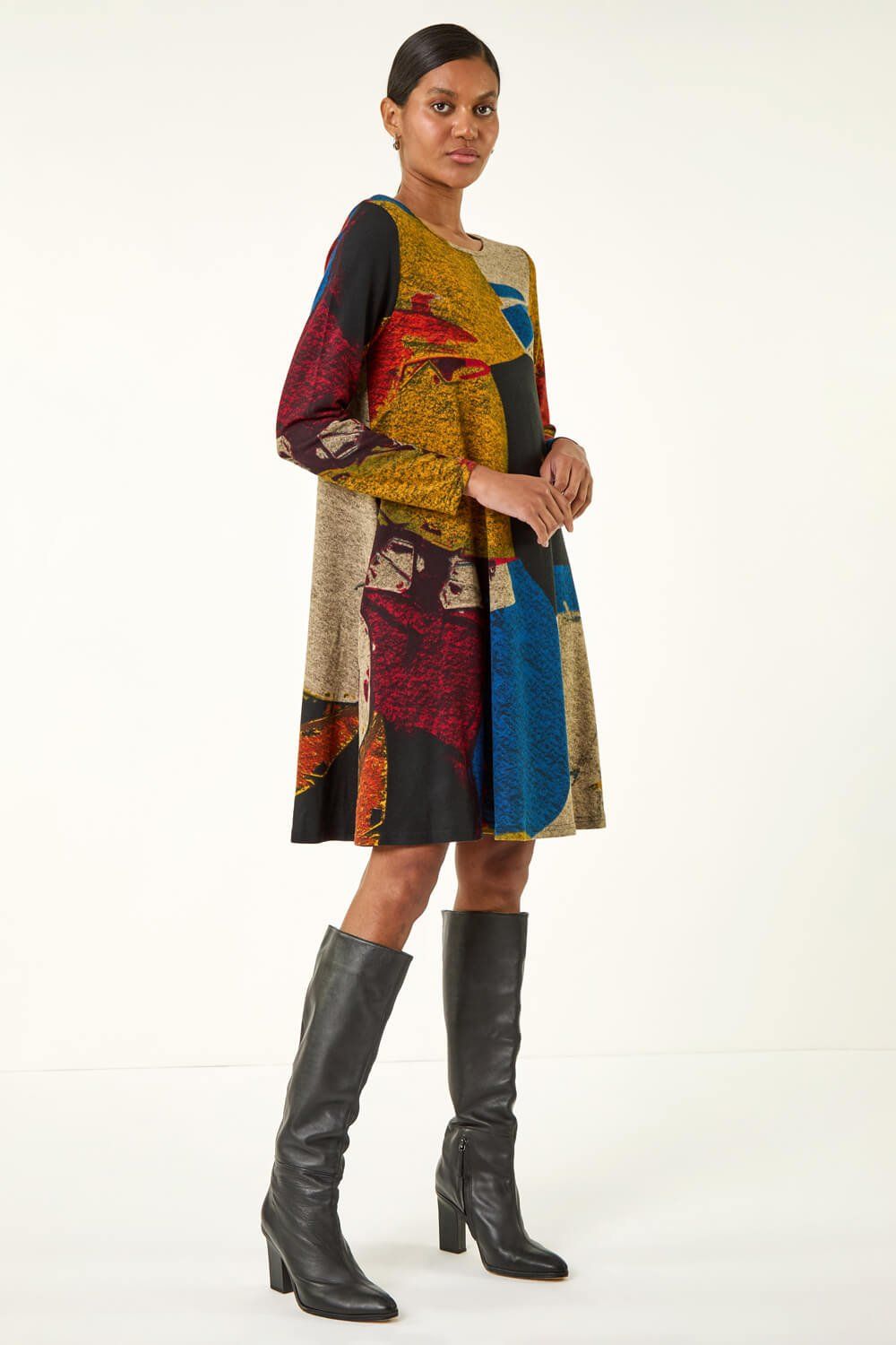 Roman Abstract Print Swing Dress
