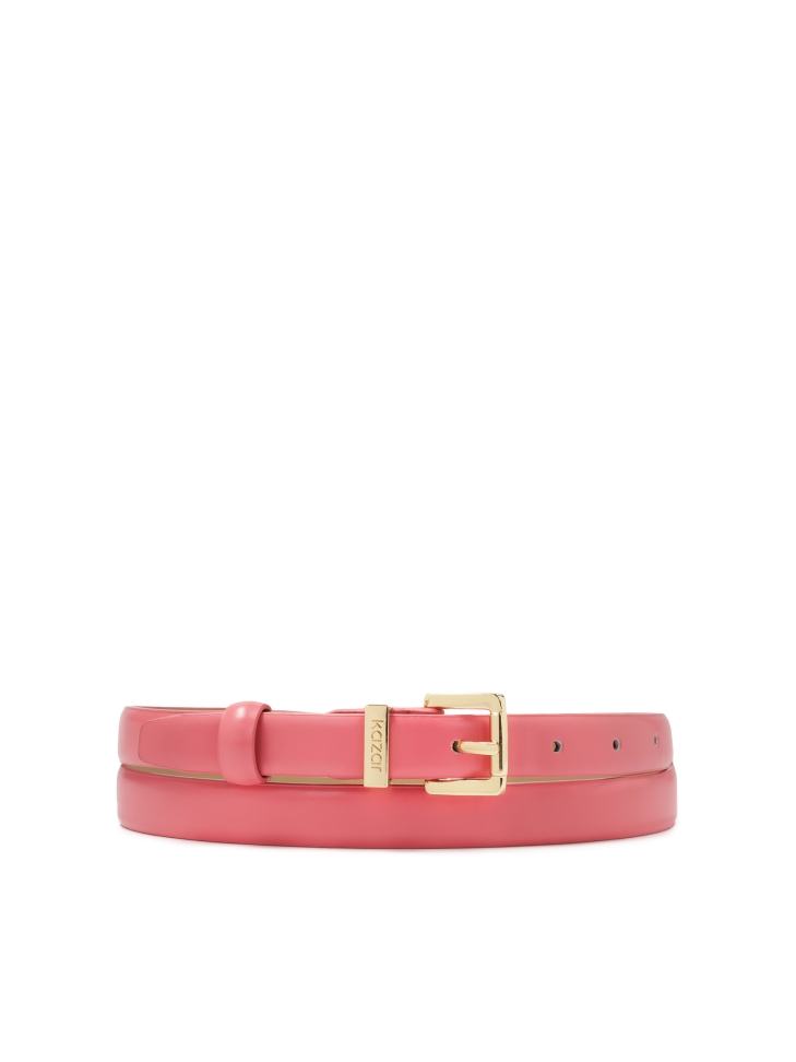 Narrow leather belt in coral color