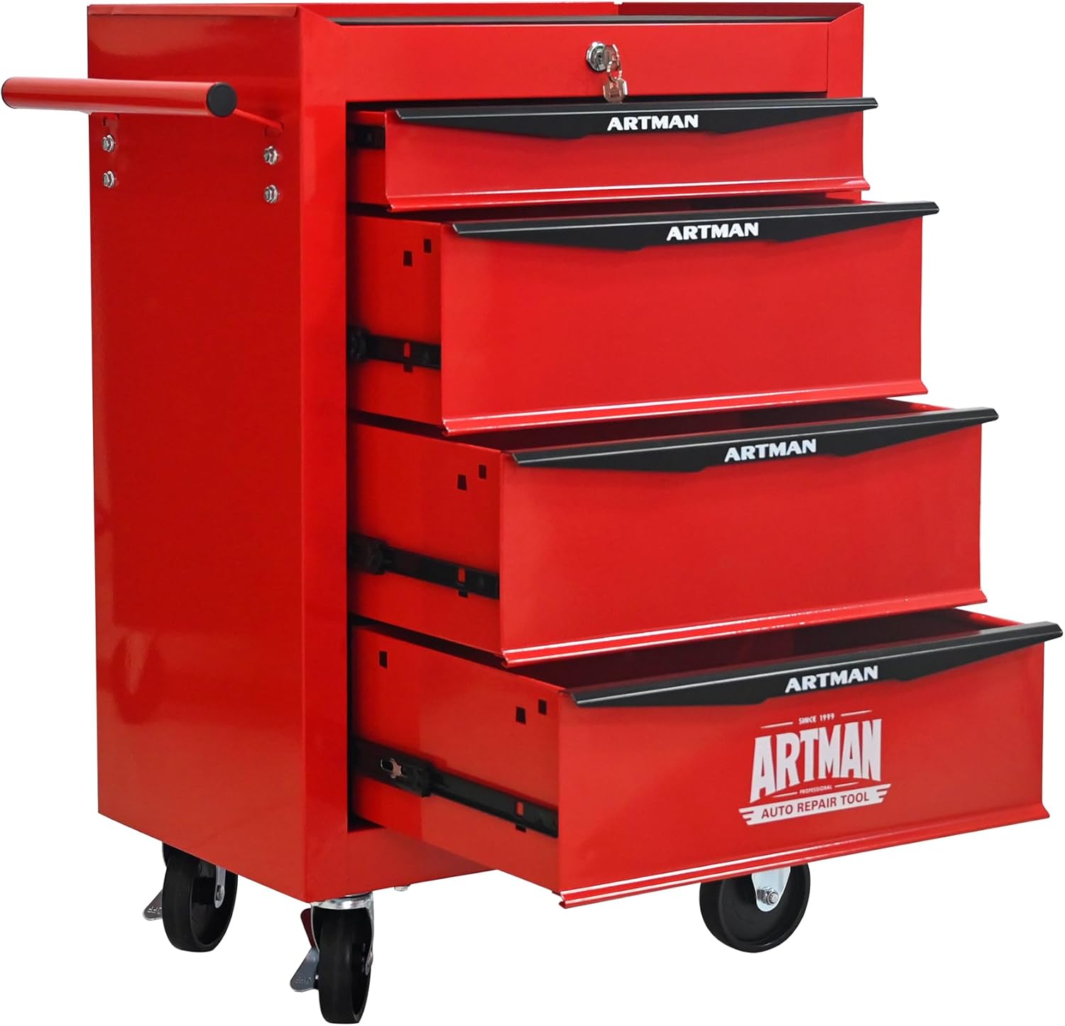 Rolling Metal Tool Chest with 4 Drawers, 20 4-Drawer Tool Chest Cabinet with Ball Bearing Drawer Slides, Steel Tool Storage Box Organizer -Red