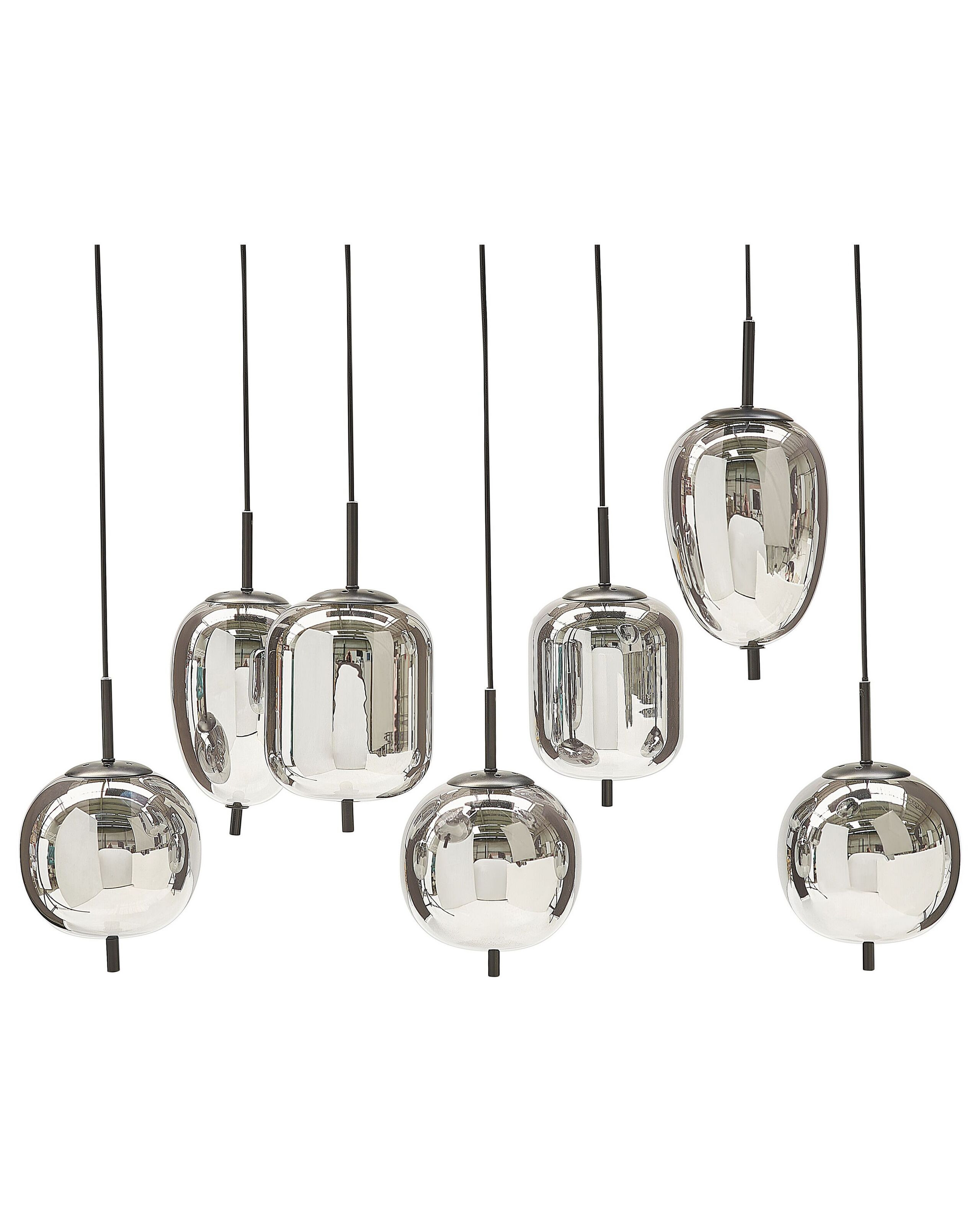 Lampa wisząca 7-punktowa srebrne klosze szklane