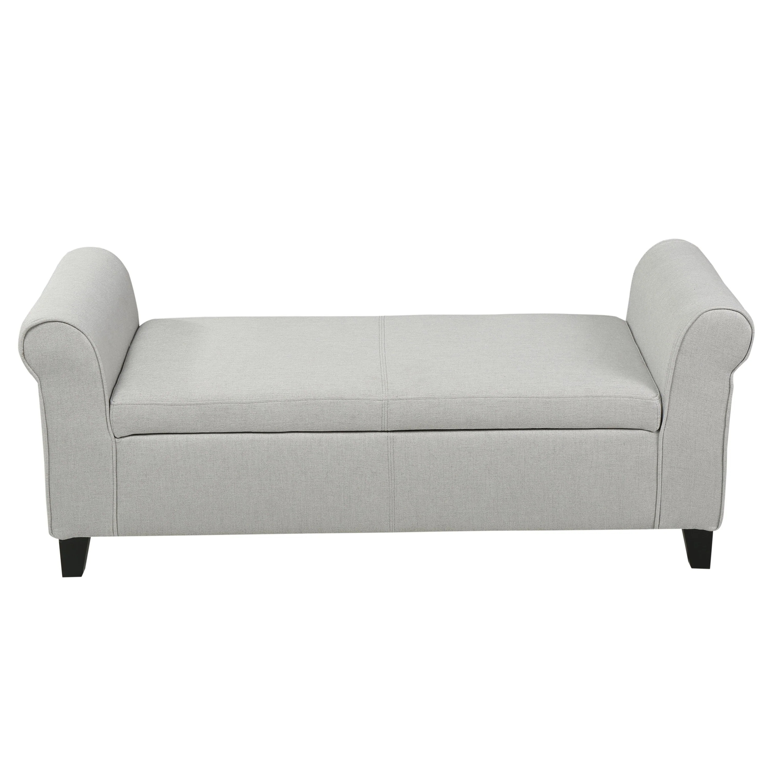 Jacob Bench with Rolled Arms, 50 Inch, Lift Storage, Light Gray