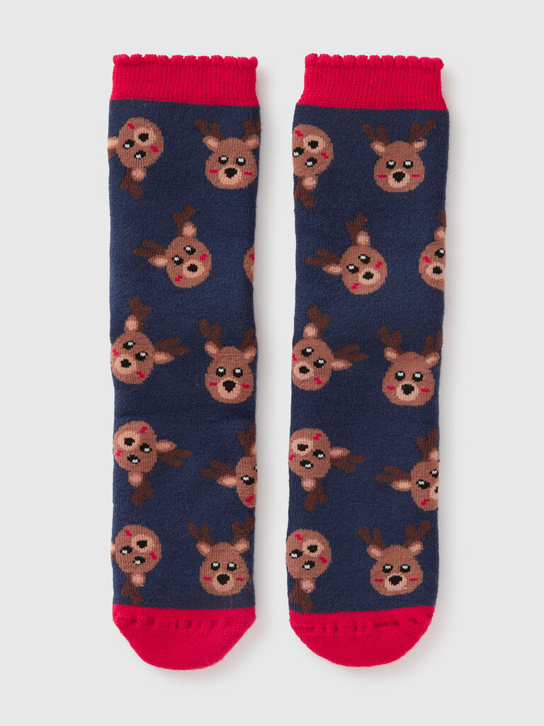 Blue non-slip socks with reindeer