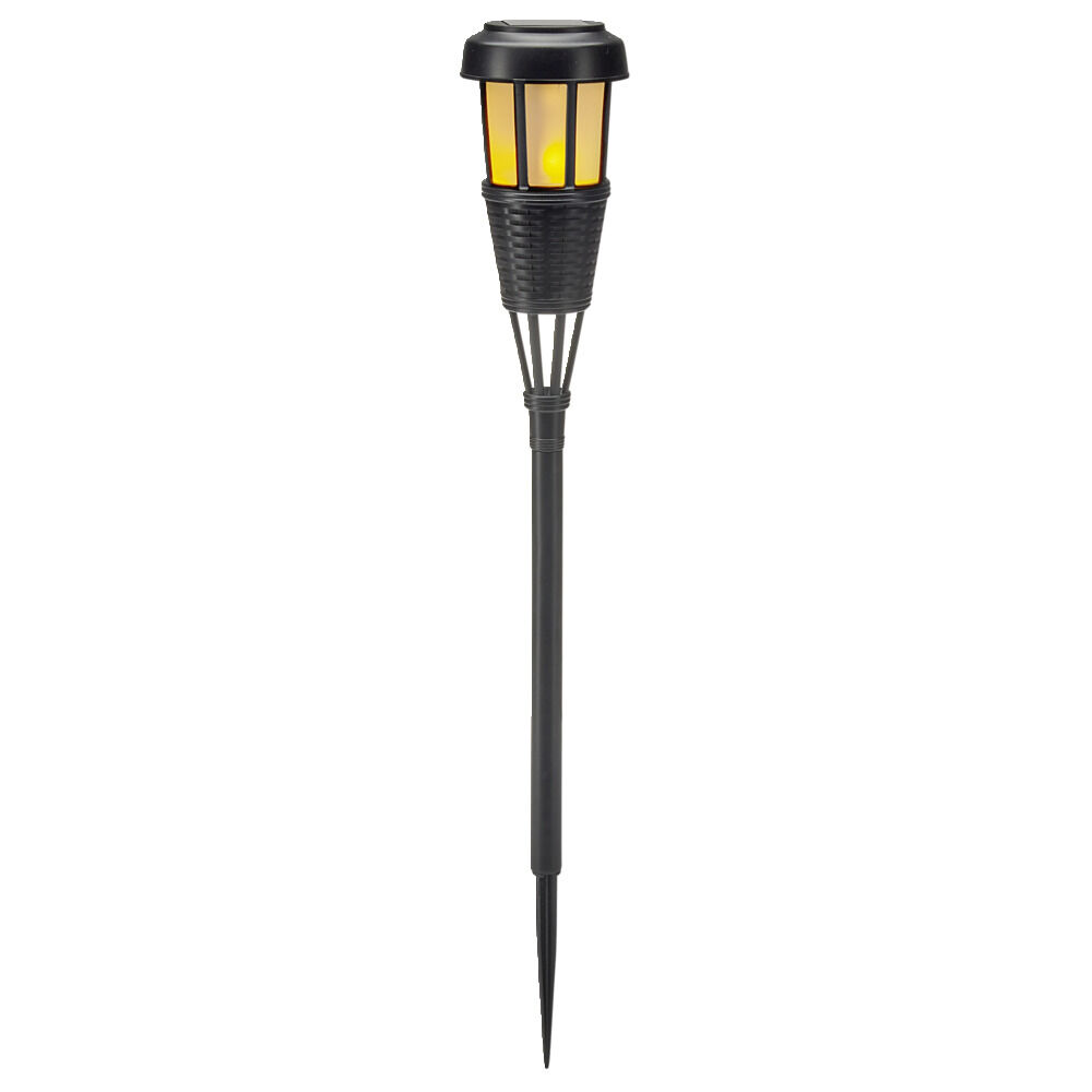 Borne solaire à planter effet flamme plastique et bambou noir Ø7xH50cm