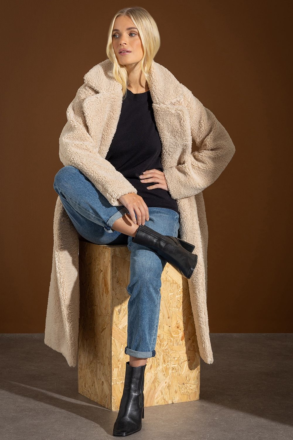 Klass. Longline Double Breasted Teddy Coat