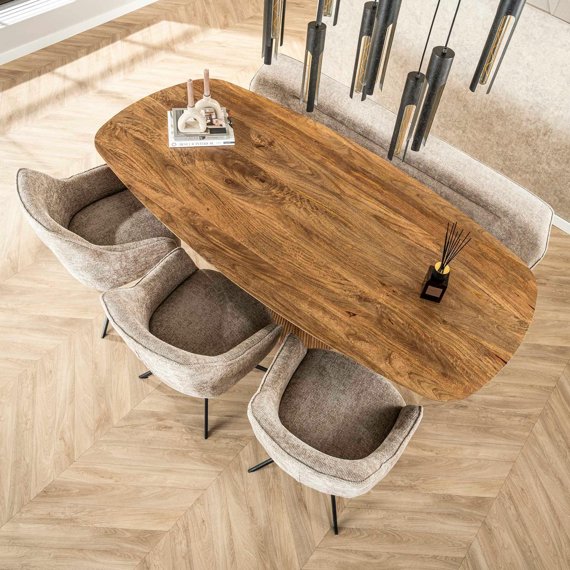 Table à manger rectangulaire avec pied central rainuré en bois de manguier 215 cm CREEK