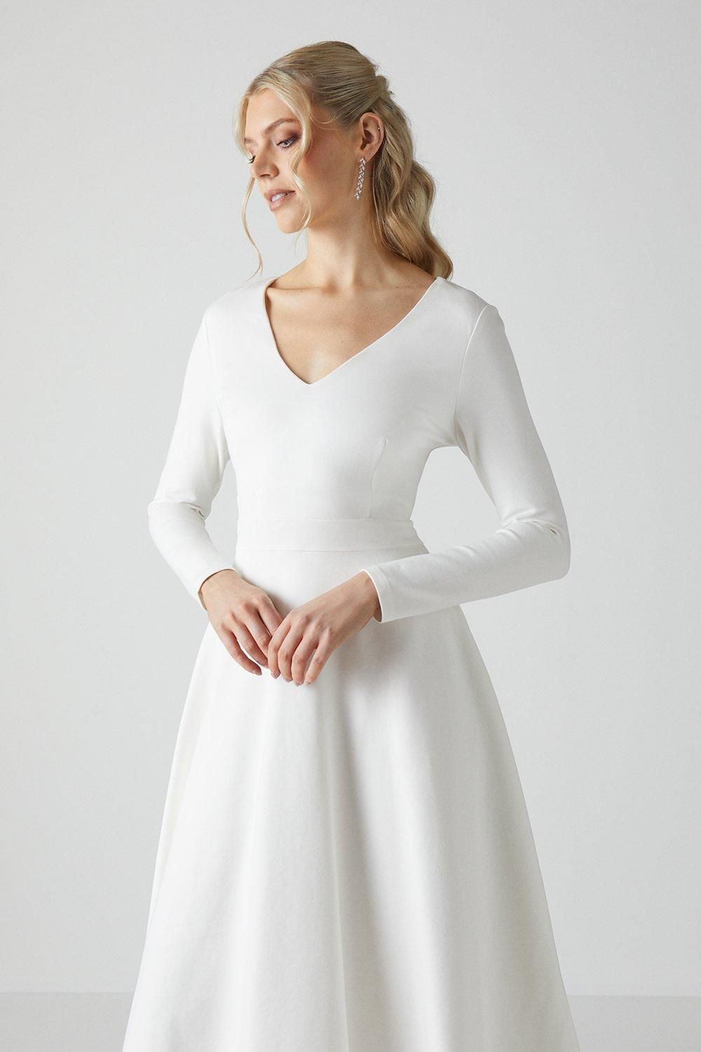 Coast V Neck Full Skirt Midi Wedding Dress