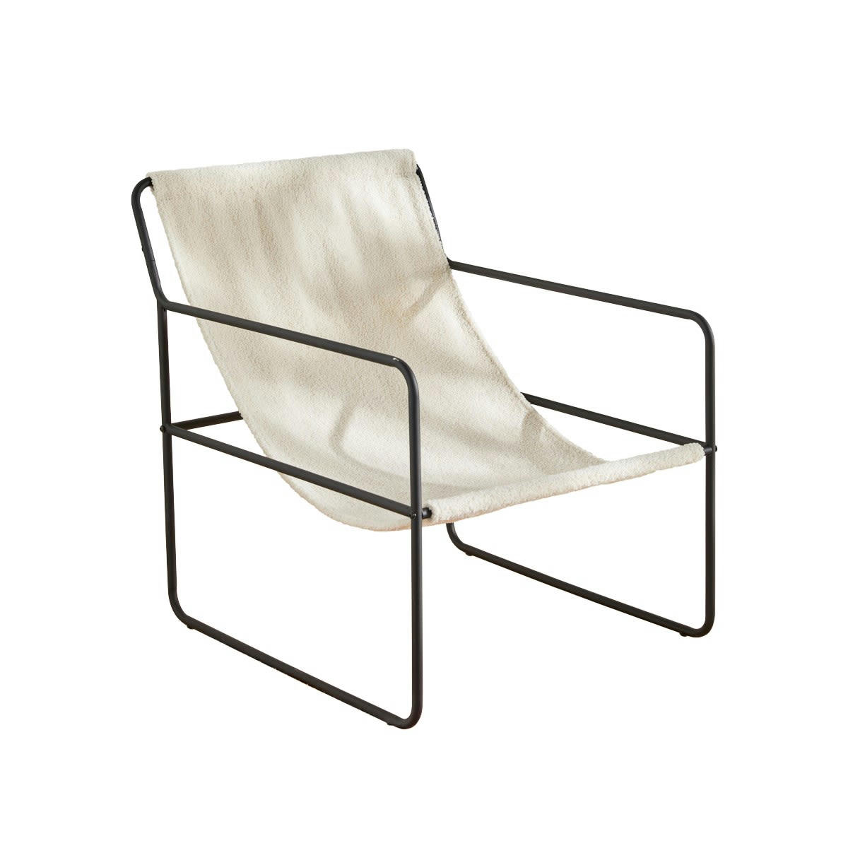 RETRO MOOD - Fauteuil chilienne bouclette ecru 76x63x77