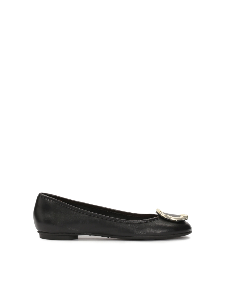 Black leather ballerinas with large metal embellishment
