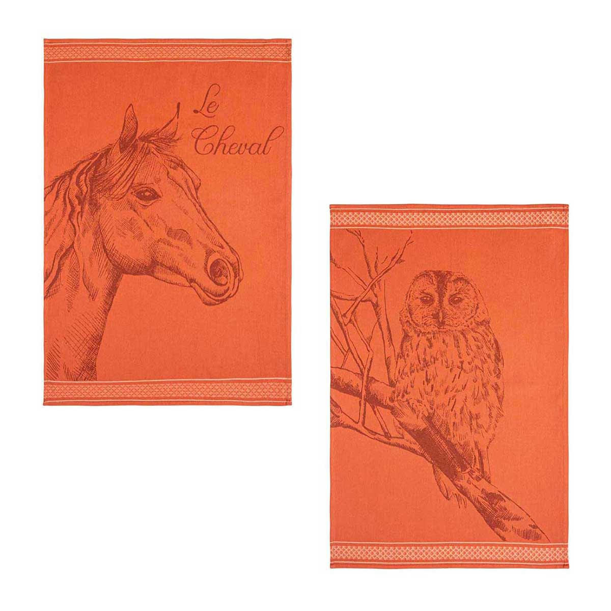 ETALON ET CHOUETTE - Lot de 2 torchons en jacquard de coton orange foncé 50x75