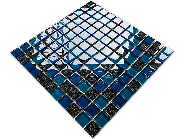 Mosaïque en verre sur filet pour salle de bain ou cuisine 30 cm x 30 cm - Ocean blue