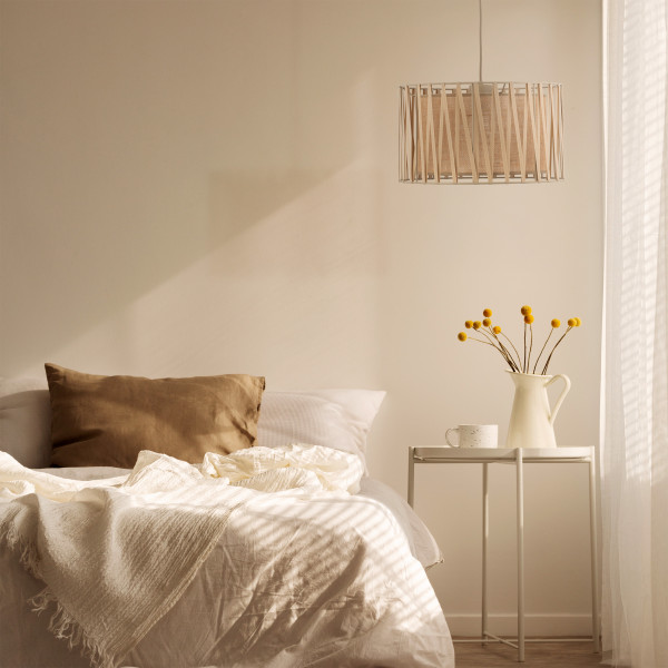 Lampa Wisząca Tk Lighting Harmony Sabia Beżowa Pleciony Lniany Abażur