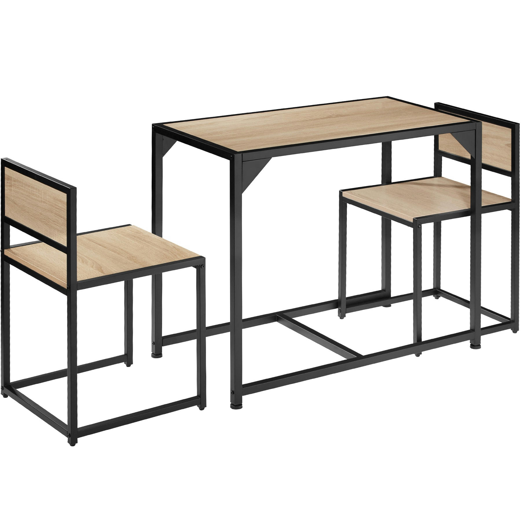 - Ensemble table + 2 chaises style vintage bois clair industriel