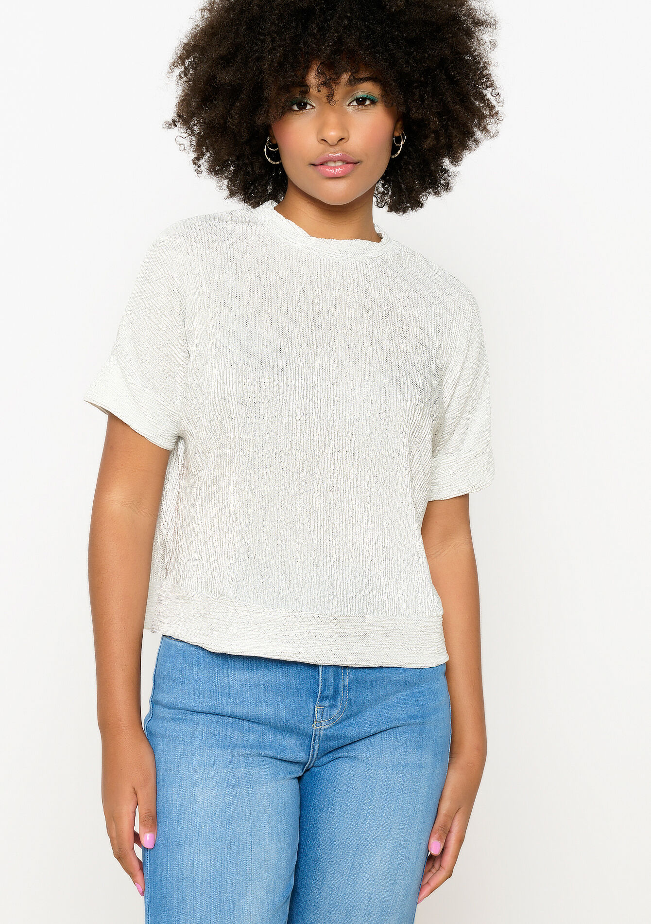 Metallic T-shirt met ribbels