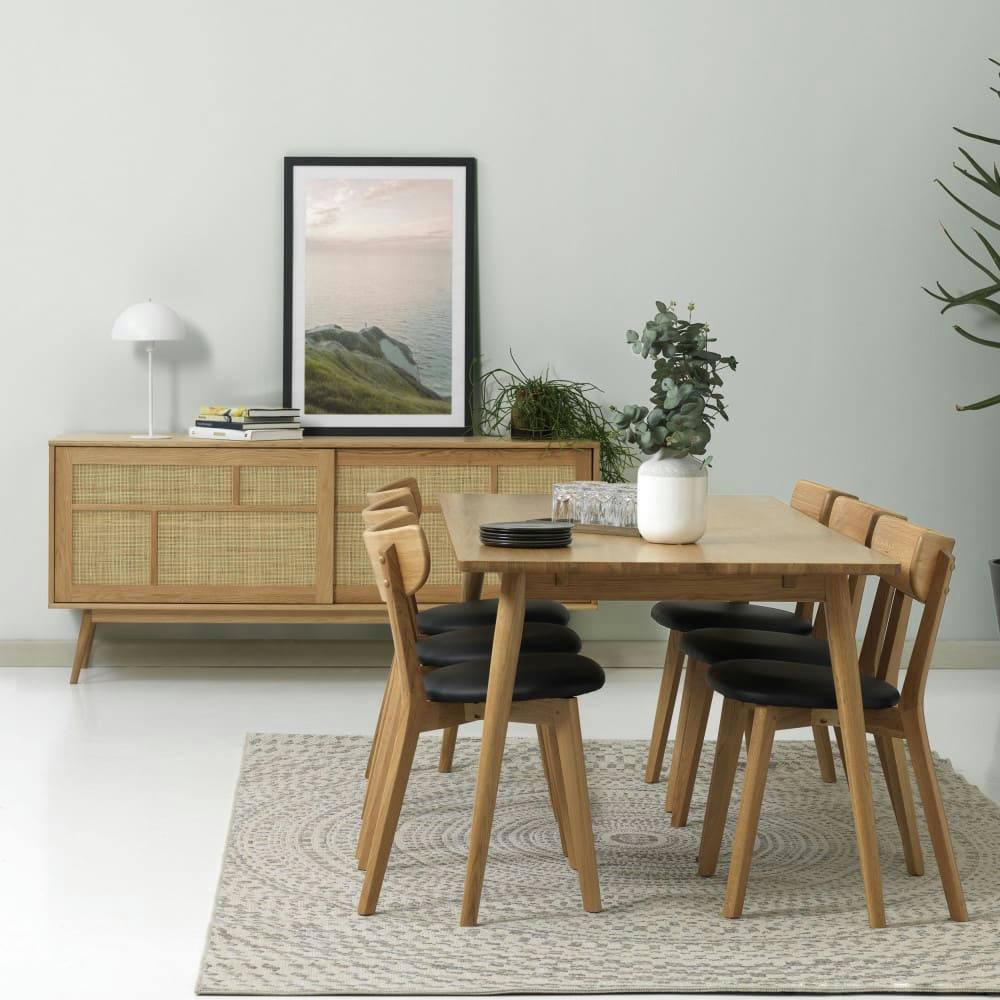 KIYO - Buffet 2 portes en bois et cannage L180cm bois clair