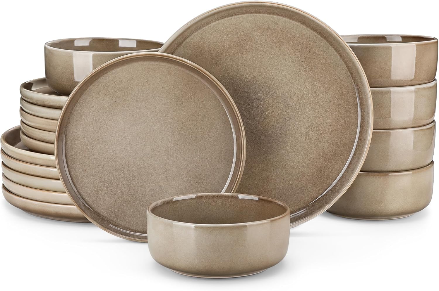 vancasso PLAYA Plates and Bowls Sets, 18 Pieces Dark Brown Dinnerware Sets for Kitchen, Reactive Glaze Dishes Set for 6, Dishwasher and Microwave Safe