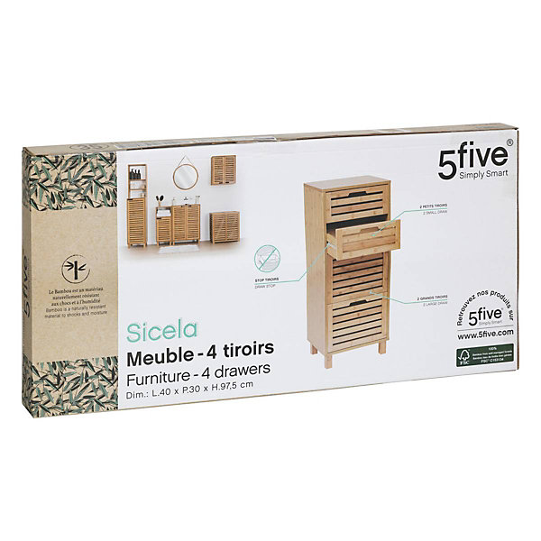 Meuble 4 tiroirs bambou Sicela - 5Five