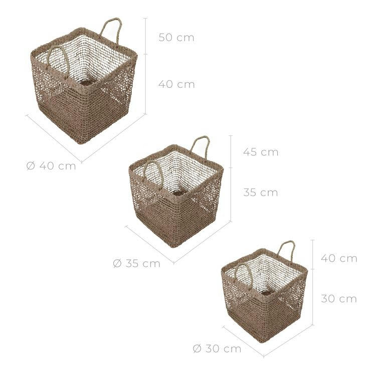 SCAR - Panier carré tressé en fibre naturelle (lot de 3)