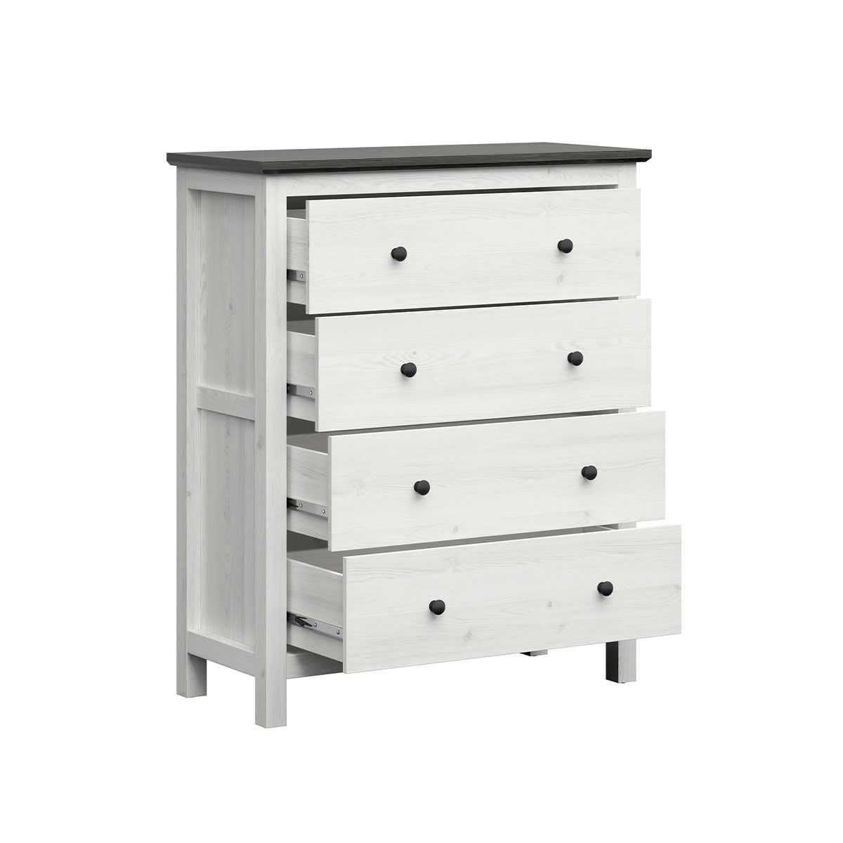 - Commode 4 tiroirs blanc et naturel foncé