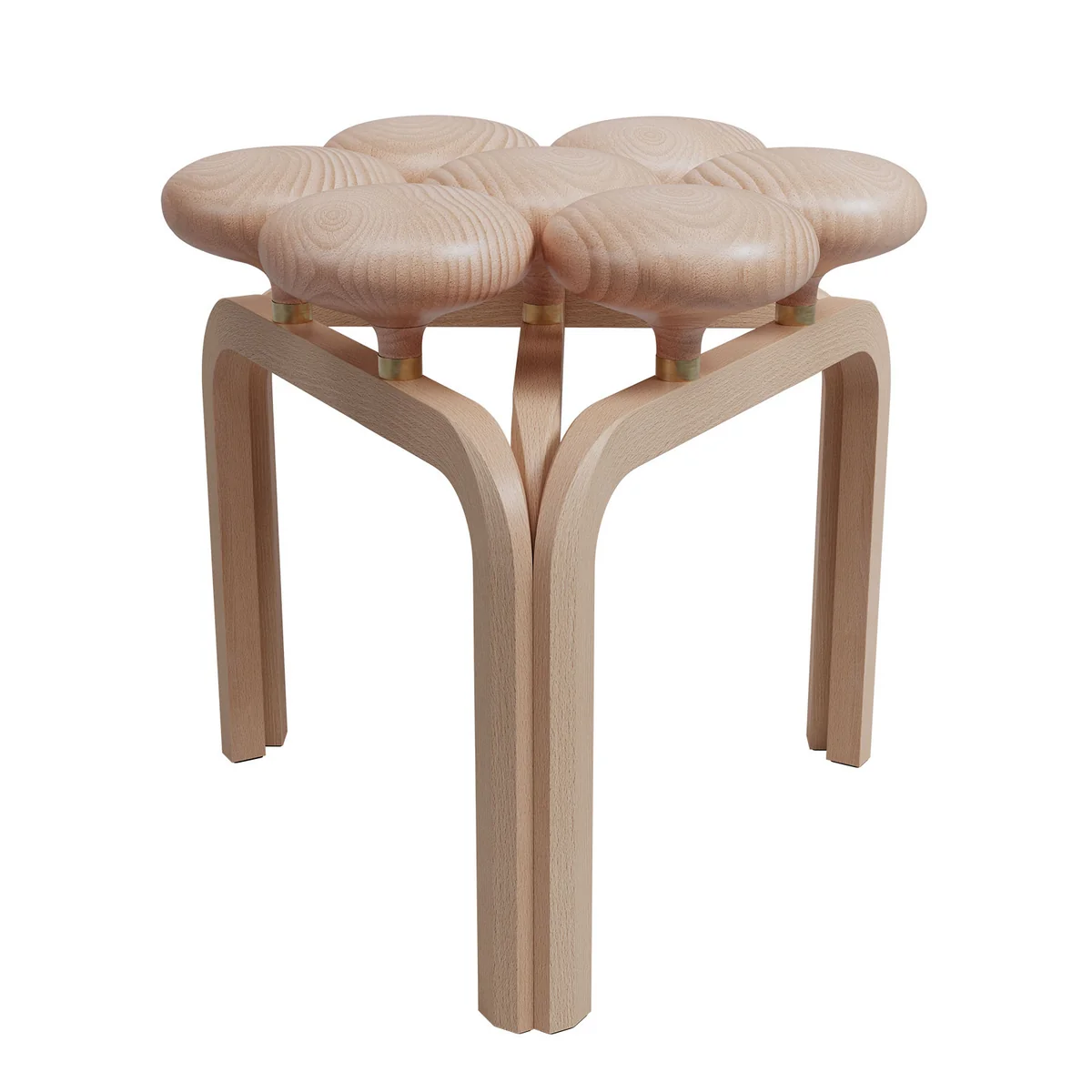 Fritz Hansen - Utzon Hocker, Buche geölt weiß pigmentiert / Messing unbehandelt