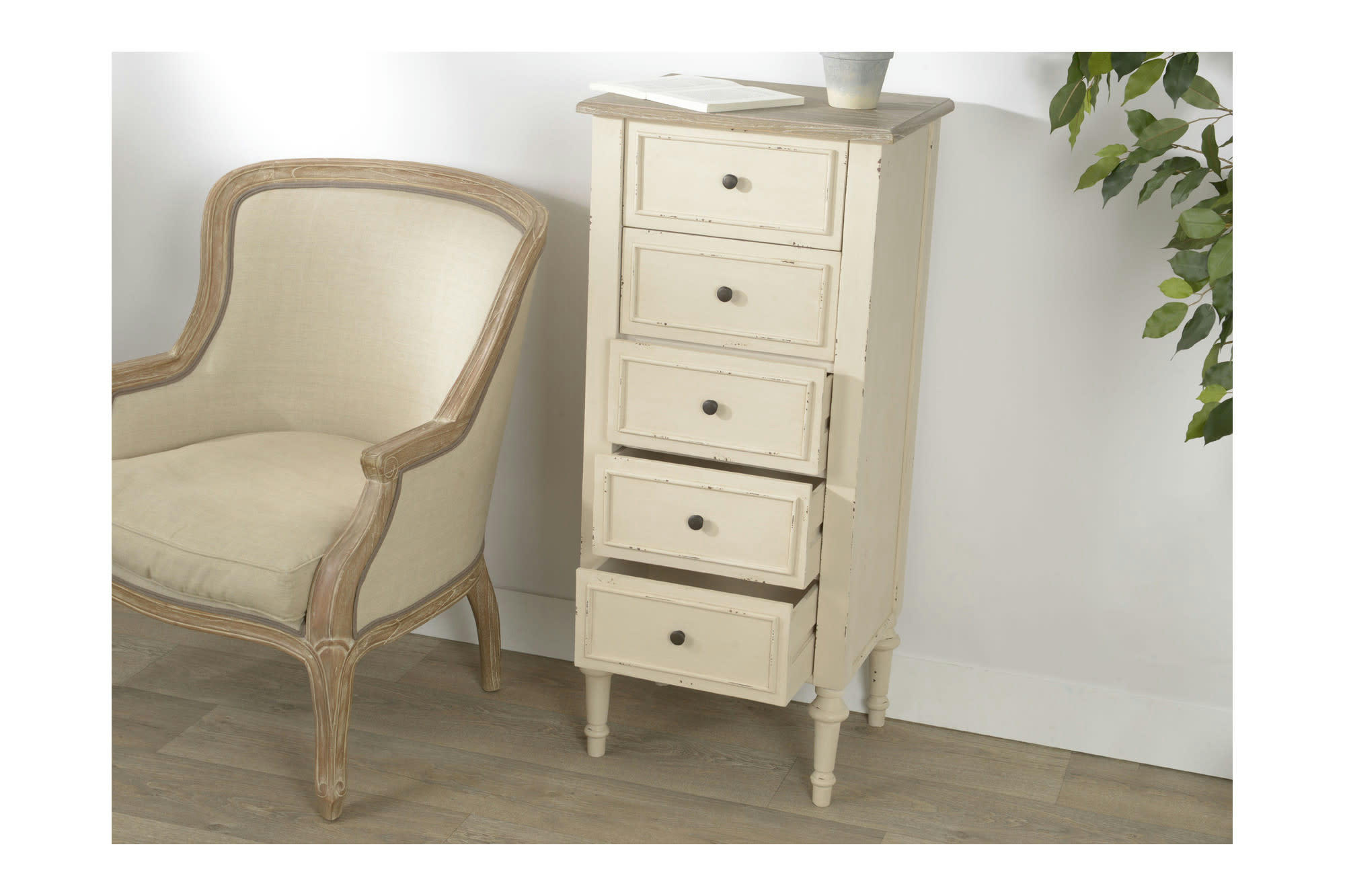 NEYLA - Chiffonnier baroque en bois 5 tiroirs
