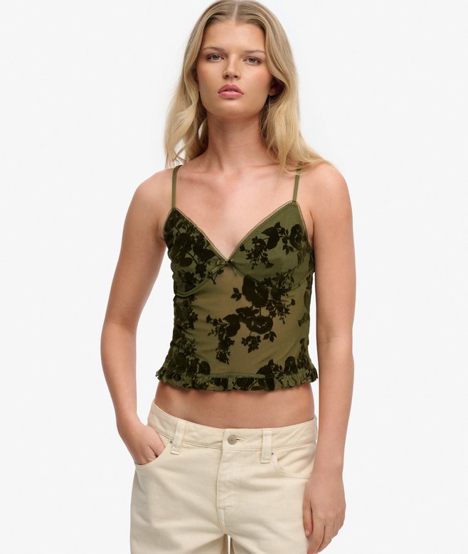 Flocked Mesh Cami Top