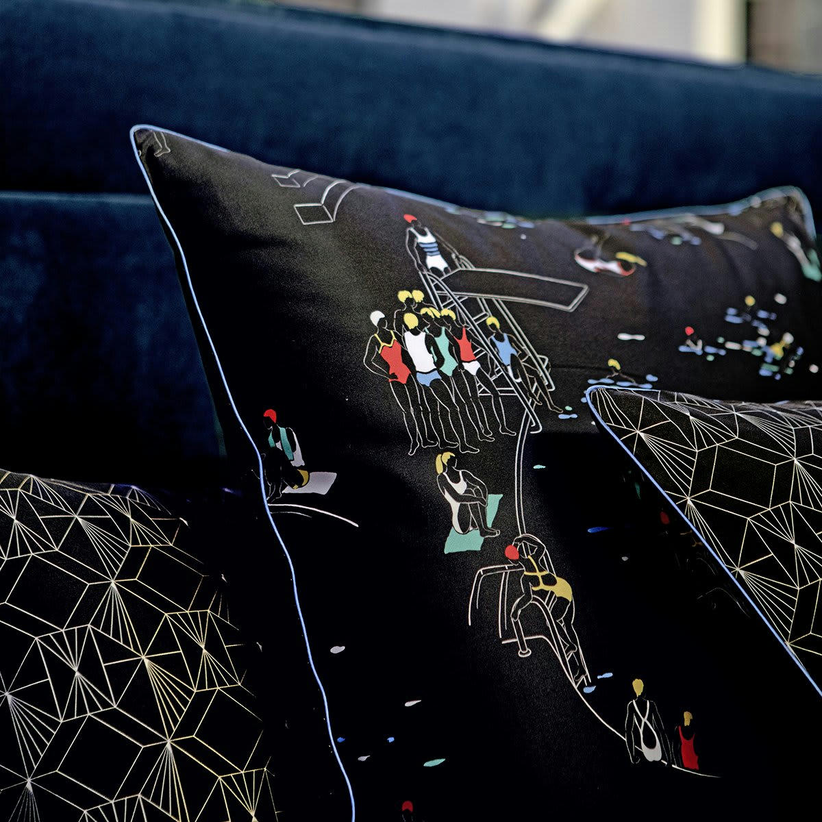 PISCINE - Taie d'oreiller satin noir 65x65 cm