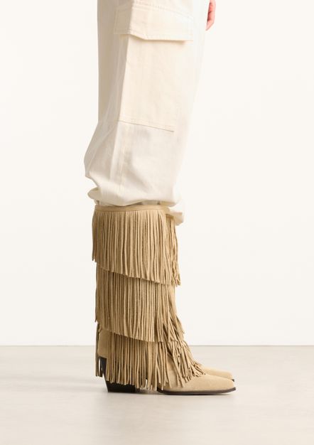 Beige suède laarzen met franjes