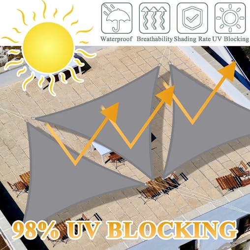NNEOBA Premium Triangle Sun Shade Sail with Ropes (Grey)