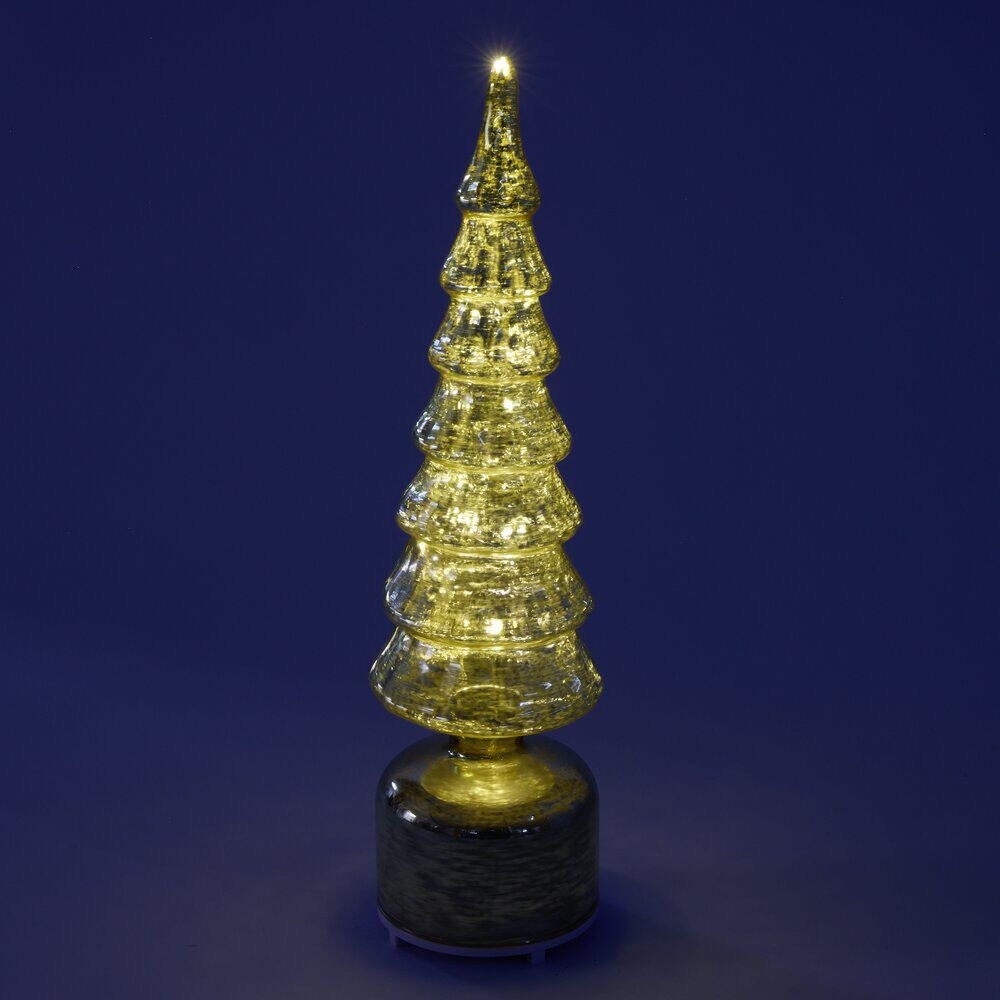 Sapin de No&euml;l animé à poser LED en verre Ø9xH36cm