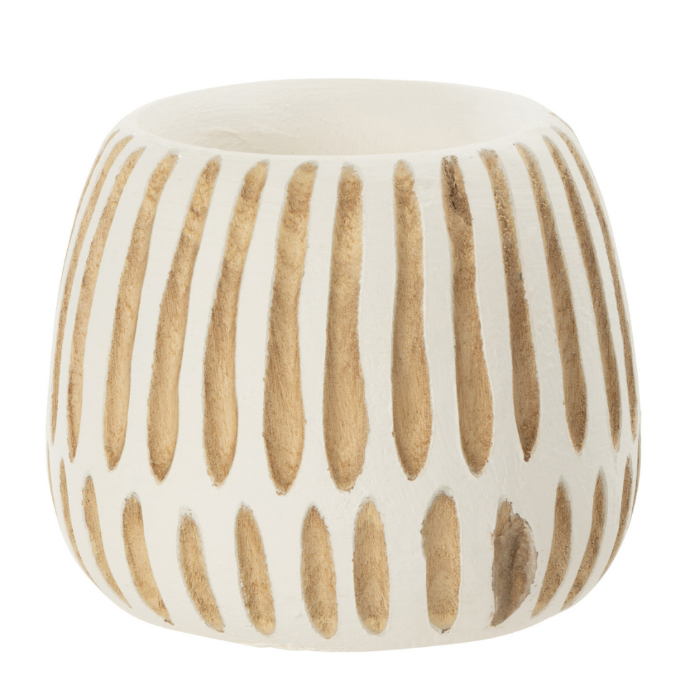 J-Line bloempot Ying - hout - wit - small - Ø 15 cm