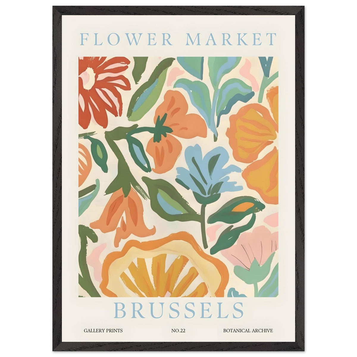Artfulprints Poster met Lijst Flower market - Brussels  - 50x70 cm - Meerkleurig