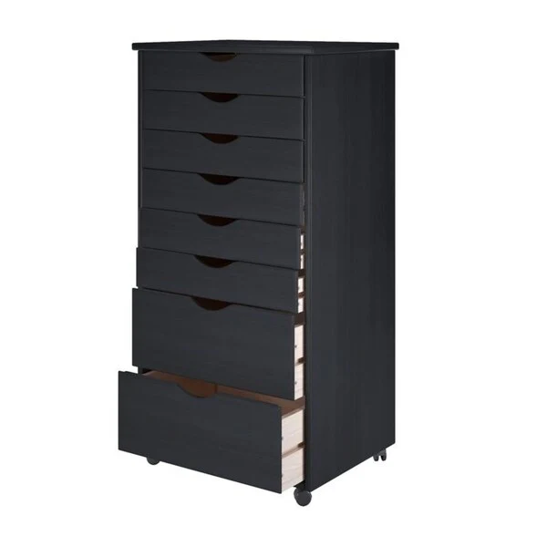 Adeptus Original Roll Cart, Solid Wood, 6 Plus 2 Drawer Extra Wide Roll Cart, Black